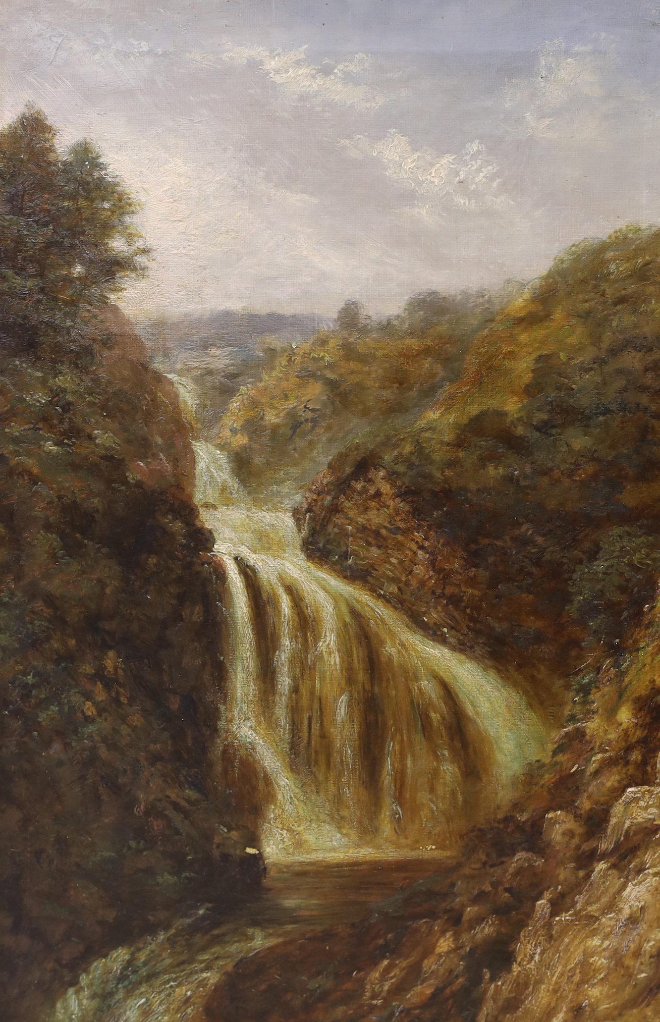 19th century English School, pair of oils on canvas, Waterfalls, 61 x 40cm